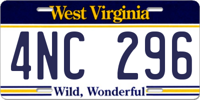 WV license plate 4NC296