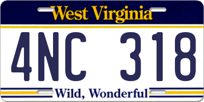 WV license plate 4NC318