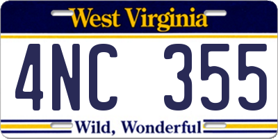 WV license plate 4NC355
