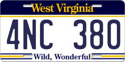 WV license plate 4NC380