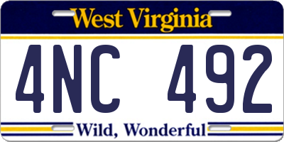 WV license plate 4NC492
