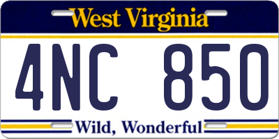 WV license plate 4NC850
