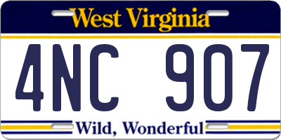WV license plate 4NC907