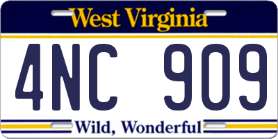 WV license plate 4NC909