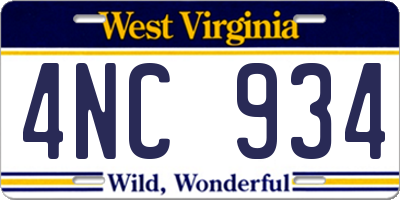 WV license plate 4NC934
