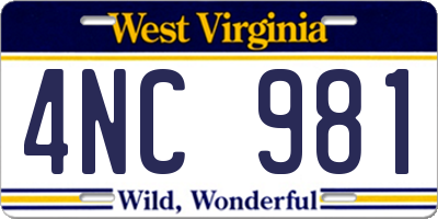 WV license plate 4NC981