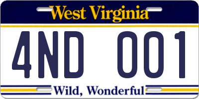 WV license plate 4ND001