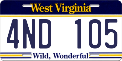 WV license plate 4ND105