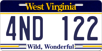 WV license plate 4ND122