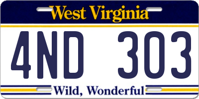 WV license plate 4ND303