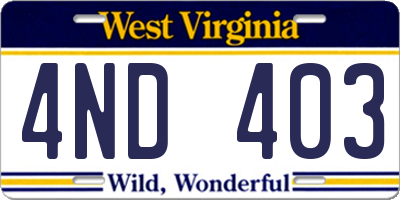 WV license plate 4ND403