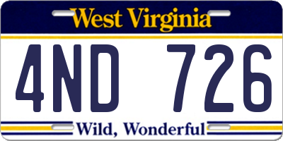 WV license plate 4ND726