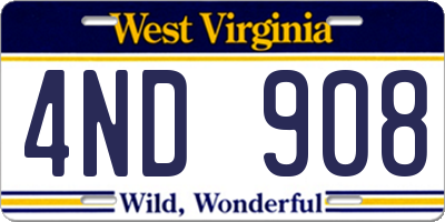 WV license plate 4ND908