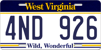 WV license plate 4ND926