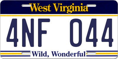 WV license plate 4NF044