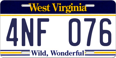WV license plate 4NF076