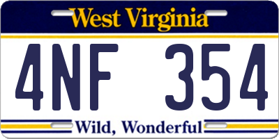WV license plate 4NF354