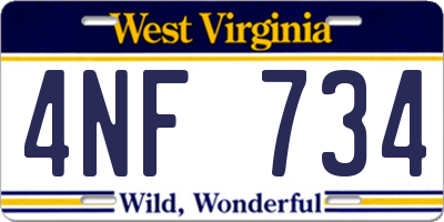 WV license plate 4NF734