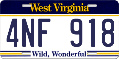WV license plate 4NF918