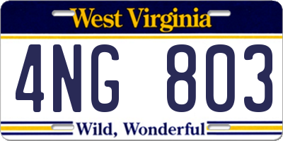 WV license plate 4NG803