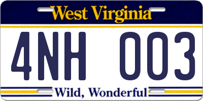 WV license plate 4NH003