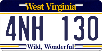 WV license plate 4NH130