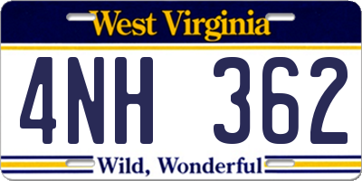 WV license plate 4NH362