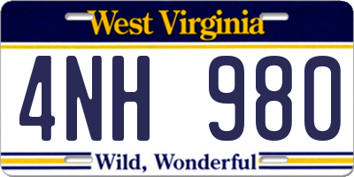 WV license plate 4NH980