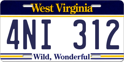 WV license plate 4NI312