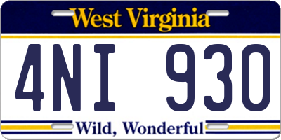 WV license plate 4NI930