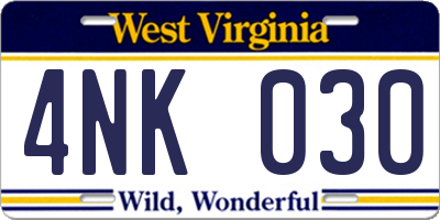 WV license plate 4NK030