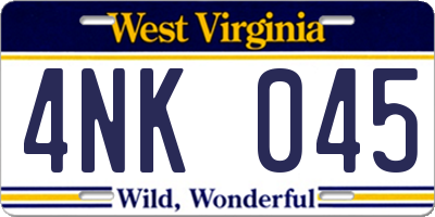 WV license plate 4NK045