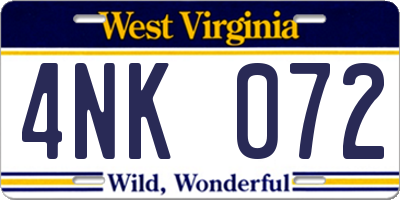 WV license plate 4NK072