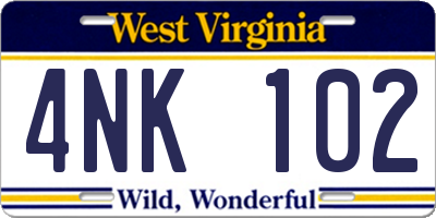 WV license plate 4NK102