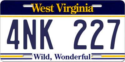 WV license plate 4NK227