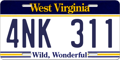 WV license plate 4NK311