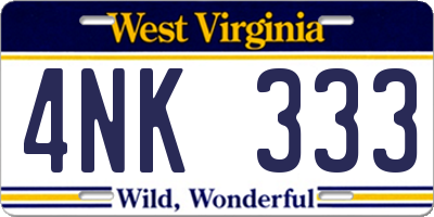 WV license plate 4NK333