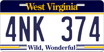 WV license plate 4NK374