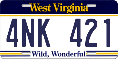 WV license plate 4NK421