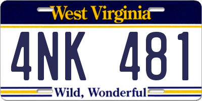 WV license plate 4NK481