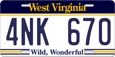 WV license plate 4NK670