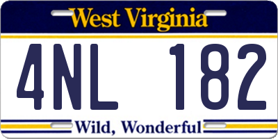 WV license plate 4NL182