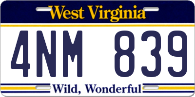 WV license plate 4NM839