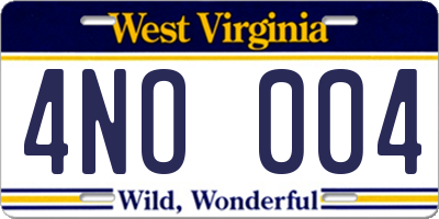 WV license plate 4NO004