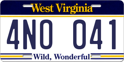 WV license plate 4NO041