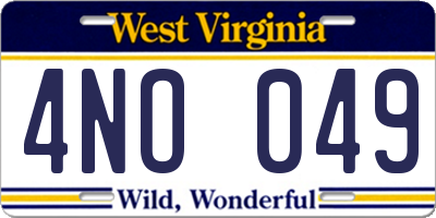 WV license plate 4NO049