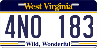 WV license plate 4NO183