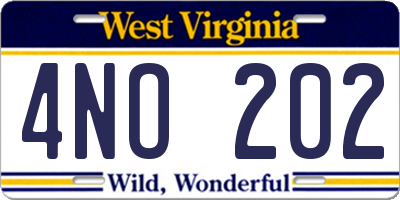 WV license plate 4NO202