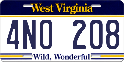 WV license plate 4NO208