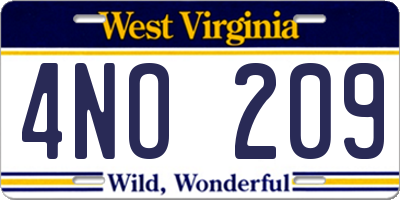 WV license plate 4NO209